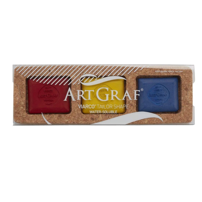 ArtGraf Art Graf Artist Water Soluble Tailors Chalk Set of 3 Rich & Intense (Cork Box), Primary Color 3 Pc Set - Image 2